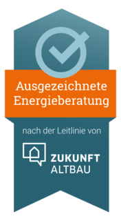 Siegel der Leitlinie Energieberatung von Zukunft Altbau in orange und blau.