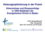 Cover einer Studie zur Heizungsoptimierung in der Praxis. Erkenntnisse und Einsparerfolge in 1000 Gebäuden der Evangelischen Kirche in Baden. 