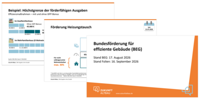 Die Graifk zeigt beispielhaft drei Folien des Vortrags.