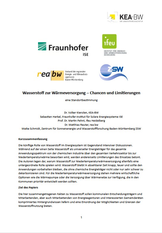 Cover des Positionspapiers Wasserstoff von 2025 von der KEA-BW