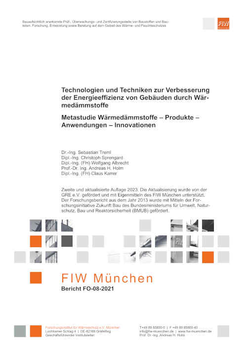 Titelseite des Berichts "Technologien und Techniken zur Verbesserungder Energieeffizienz von Gebäuden durch WärmedämmstoffeMetastudie Wärmedämmstoffe – Produkte –Anwendungen – Innovationen"