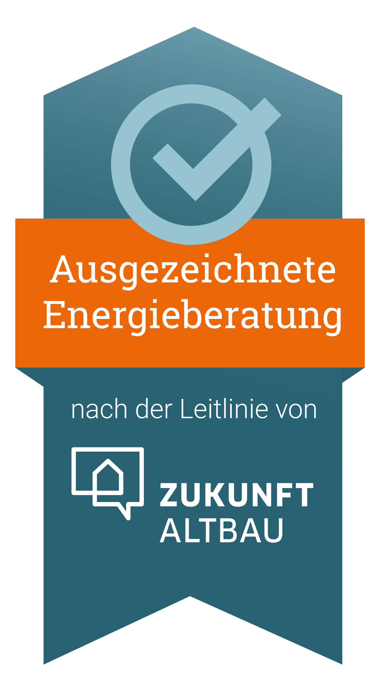 Siegel der Leitlinie Energieberatung von Zukunft Altbau in orange und blau.