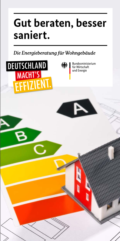 Cover einer Broschüre des Bundesministeriums für Wirtschaft und Energie zur Energieberatung für Wohngebäude. 