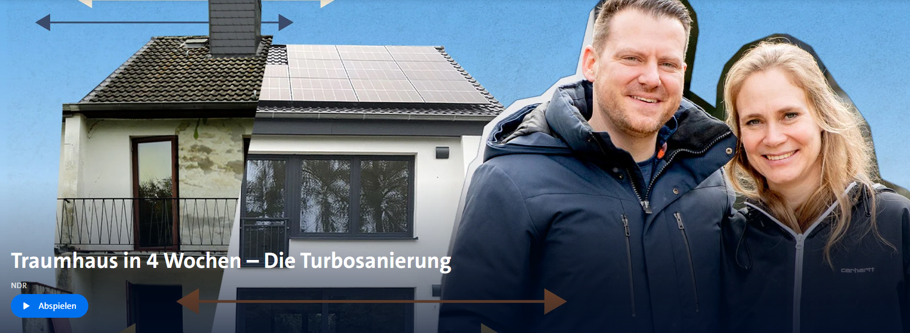 Vorschaubild der ARD-Serie mit zwei Menschen vor dem sanierten Haus