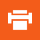 Symbolhafte, vereinfachte Darstellung eines Druckers in weiß auf orangenem Grund.   